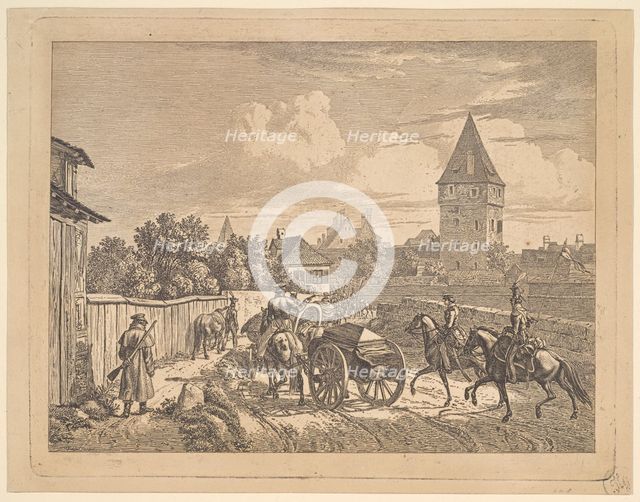 Russian Lancers Escorting the Regimental Cassonne, 1816. Creator: Johann Christian Erhard.