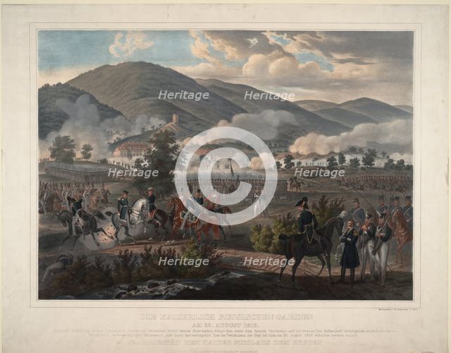Russian Life-Guards Regiment at the Battle of Kulm on 29 August 1813, ca 1813. Artist: Anonymous  
