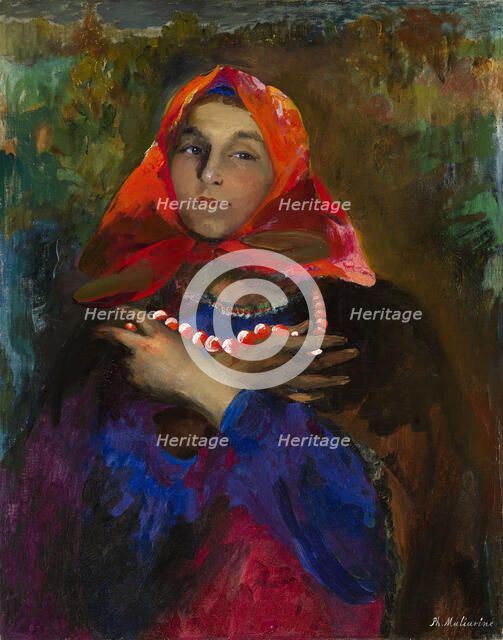 Russian Maiden in a Red Headscarf. Artist: Malyavin, Filipp Andreyevich (1869-1940)