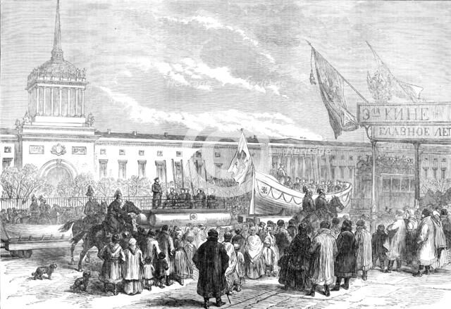 Russian marriage festivities: procession of life-boats at St. Petersburg..., 1874. Creator: Unknown.