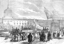 Russian marriage festivities: procession of life-boats at St. Petersburg..., 1874. Creator: Unknown