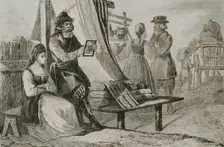 Russian merchant makes calculations by means of an abacus, 1839. Creator: Augustin François Lemaitre