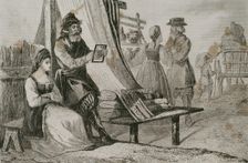 Russian merchant makes calculations by means of an abacus, 1839. Creator: Augustin François Lemaitre