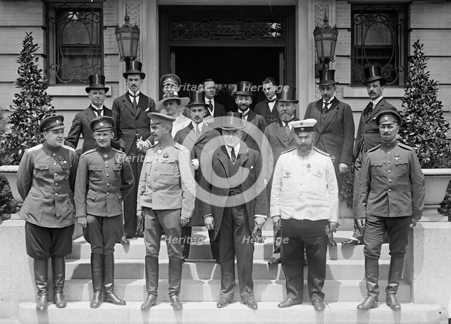 Russian Mission To U.S. - Front: Lt. Dimitri Martinoff; Capt. Chutt; Lt. Gen. Roop..., July 1917. Creator: Harris & Ewing.