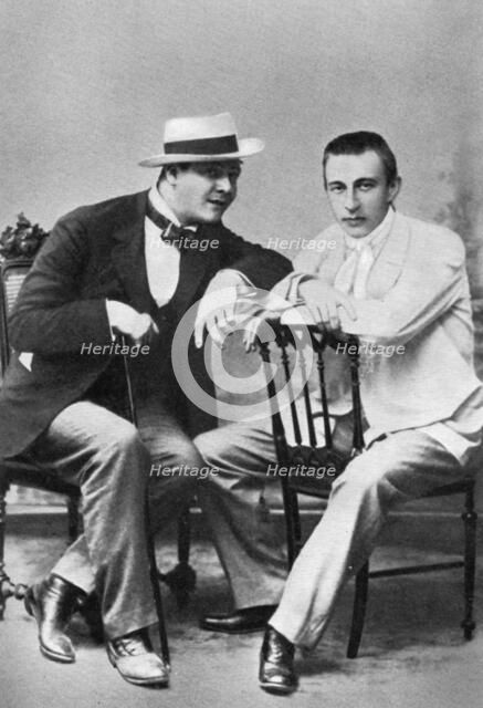 Russian opera singer Feodor Chaliapin with composer and pianist Sergei Rachmaninov, c1890. Artist: Unknown