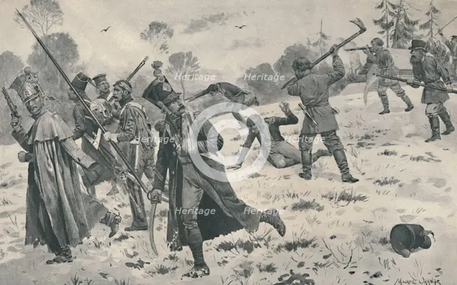'Russian Peasants Attacking French Stragglers', 1812, (1896). Artist: Unknown.