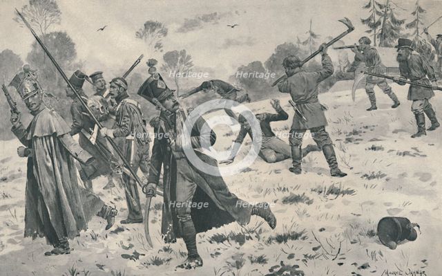 'Russian Peasants Attacking French Stragglers', 1812, (1896). Artist: Unknown.