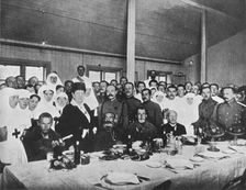 Russian prisoners exchanged from Germany being entertained to lunch 1915