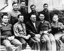 Russian rocket engineer Sergey Korolyov with cosmonauts, Crimea, USSR, c1960