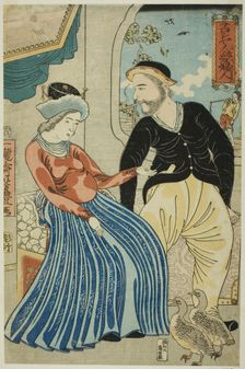 Russian's Love for a Lady (Oroshiyajin fujin wo aisu), 1860. Creator: Utagawa Yoshitoyo