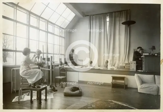 Russian sculptor Dora Gordine at work, Kingston Upon Thames, London, 1938-1939. Creator: Larkin Bros.