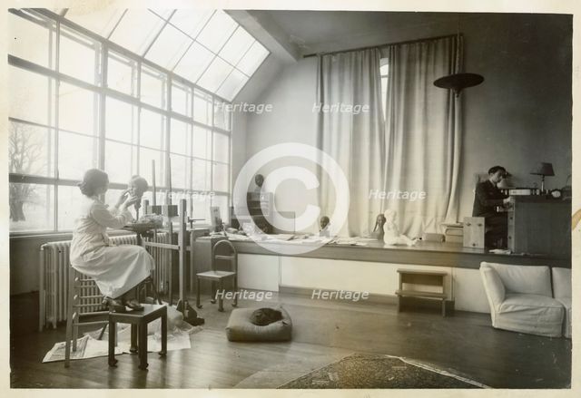 Russian sculptor Dora Gordine at work, Kingston Upon Thames, London, 1938-1939. Creator: Larkin Bros.