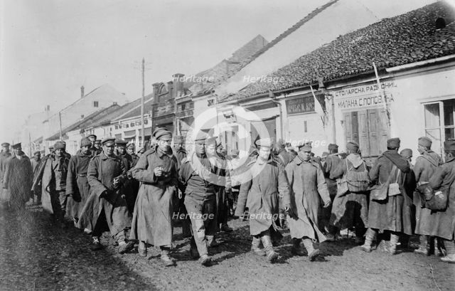 Russian & Servian [i.e., Serbian] prisoners in Servian village, between c1915 and c1920. Creator: Bain News Service.