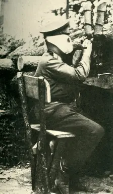Russian soldier using a periscope rifle, First World War, 1914-1918, (c1920). Creator: Unknown