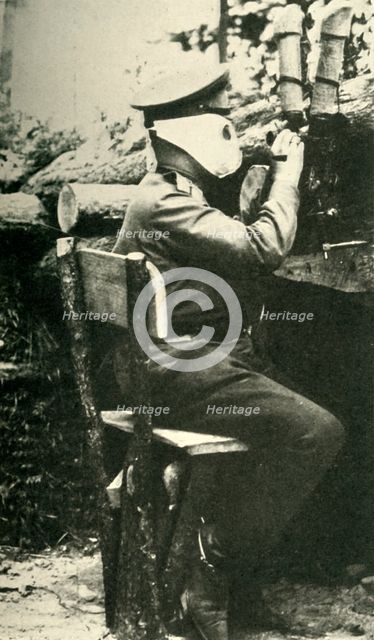 Russian soldier using a periscope rifle, First World War, 1914-1918, (c1920). Creator: Unknown.