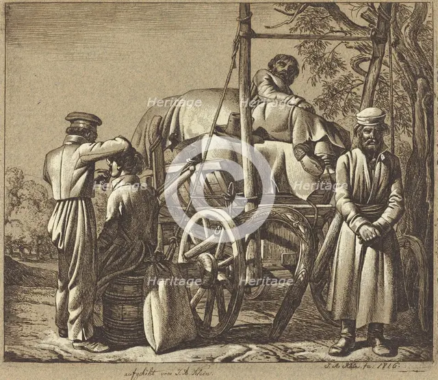 Russian Soldiers with a Barber, 1816. Creator: Johann Adam Klein.