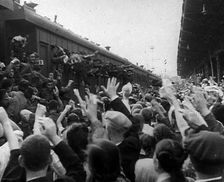 Russian Soldiers Being Waved to as They Head Off to the Front by Train, 1941. Creator: British Pathe Ltd