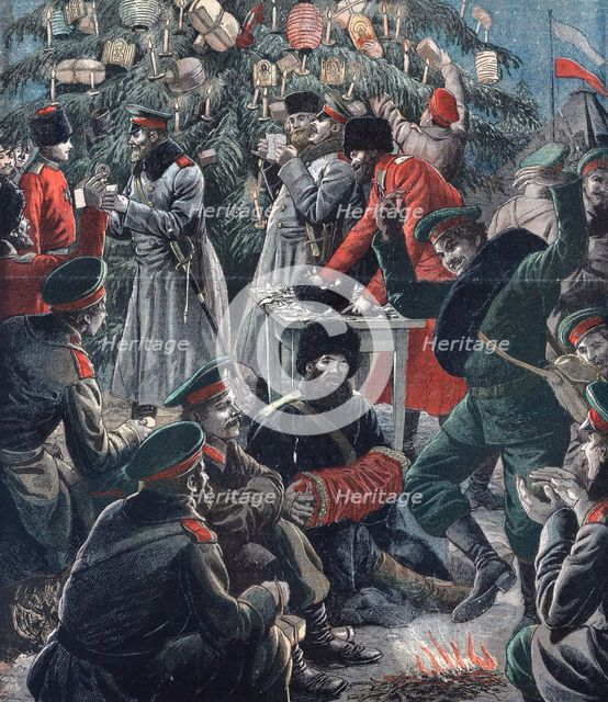 Russian soldiers celebrating Christmas, Russo-Japanese War, 1904-5. Artist: Unknown