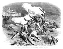 Russian soldiers firing on an English boat's crew, under the protection of a flag of truce, 1855