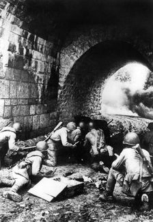 Russian soldiers in action near Riga, Latvia, 1944