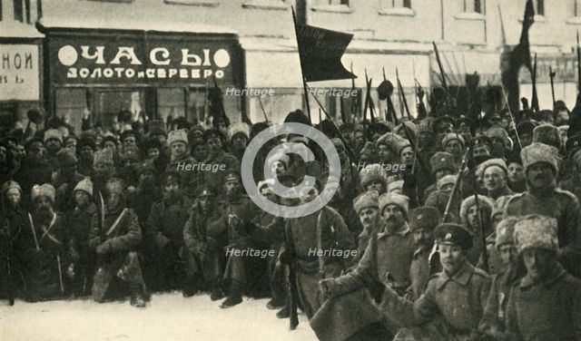Russian soldiers in Petrograd, First World War, 1917, (c1920). Creator: Unknown.
