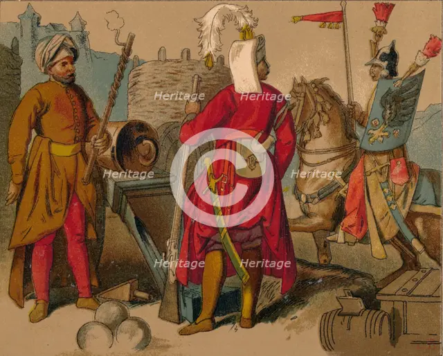 'Russian Strelitzi and Turkish Guards of the 17th Century - Artilleryman, Janissary, Spahioglan', c1 Artist: Unknown.