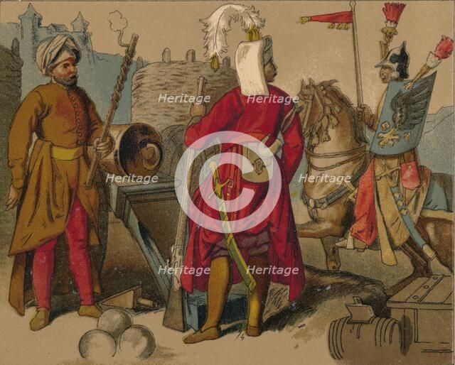 'Russian Strelitzi and Turkish Guards of the 17th Century - Artilleryman, Janissary, Spahioglan', c1 Artist: Unknown.
