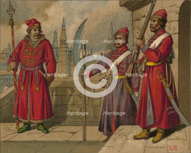 'Russian Strelitzi and Turkish Guards of the 17th Century - Officer, Privates', c19th century. Artist: Unknown.