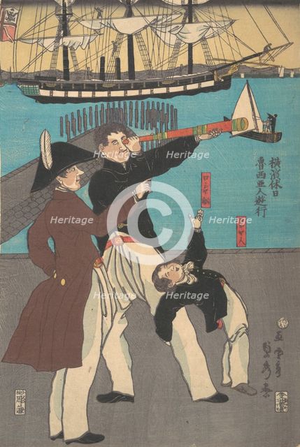 Russians Enjoying a Holiday in Yokohama, 1861. Creator: Sadahide Utagawa.