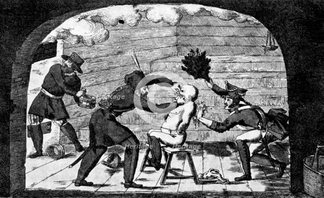 Russians trimming Napoleon's beard, 1812.  Artist: Anon