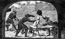 Russians trimming Napoleon's beard, 1812. Artist: Anon