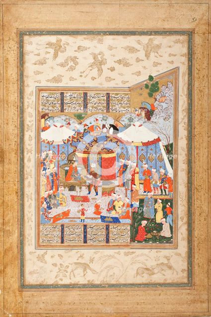 Rustam Approaching the Tents of King Kubad..., between 1550 and 1575. Creators: Unknown, Ferdowsi.