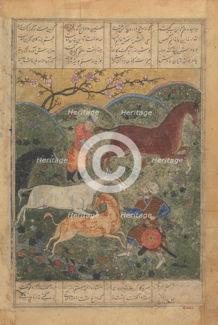Rustam Captures the Horse Rakhsh, Folio from a Shahnama (Book of Kings)..., late 15th century. Creator: Unknown.