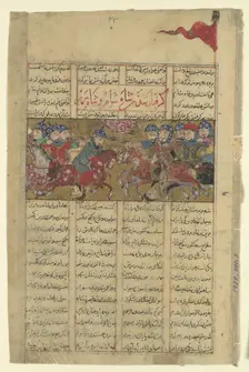 Rustam Captures the Shah of Sham and the Shah of Berber, Folio from a Shahnama..., c1330-40. Creator: Unknown