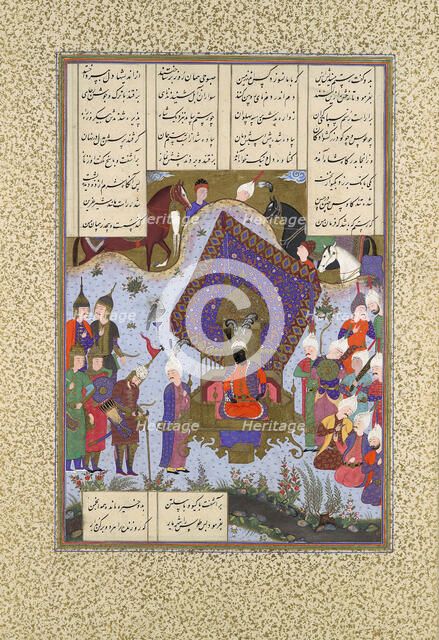 Rustam Pained Before Kai Kavus, Folio 146r from the Shahnama (Book of Kings)..., ca. 1525-30. Creator: Bashdan Qara.