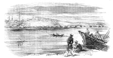 Rustchuk - Bridge of Boats in Course of Construction, 1854. Creator: Unknown