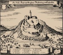 Rusteberg castle. Topographia Sueaviae, 1643