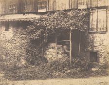 [Rustic Building with Man under Trellis], ca. 1853. Creator: André Giroux