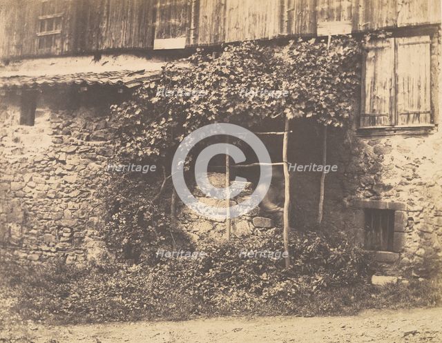 [Rustic Building with Man under Trellis], ca. 1853. Creator: André Giroux.