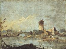 Rustic caprice, with ruined bridge and tower. Creator: Francesco Guardi