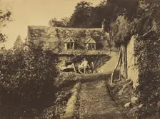 Rustic Cottage with Figures and Carts, ca. 1855. Creator: Unknown