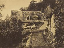 Rustic Cottage with Figures and Carts, ca. 1855. Creator: Unknown
