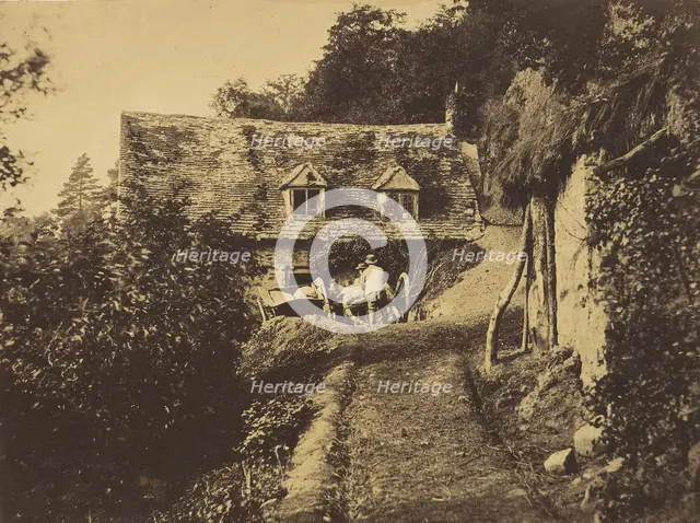 Rustic Cottage with Figures and Carts, ca. 1855. Creator: Unknown.