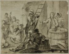 Rustic Scene: Men, Women and Children Resting and Drinking Outside Building, n.d. Creator: Giorgio Giacoboni