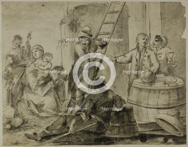 Rustic Scene:  Men, Women and Children Resting and Drinking Outside Building, n.d. Creator: Giorgio Giacoboni.