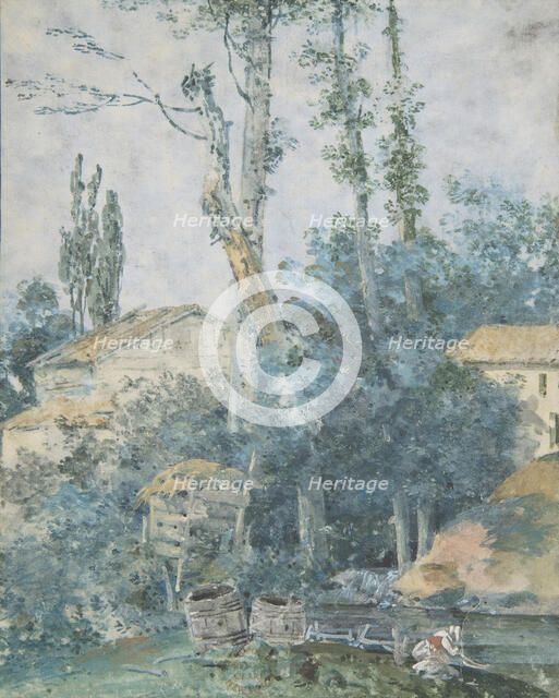 Rustic Scene - A Woman Washing Clothes in a Stream, 18th century. Creator: Anon.