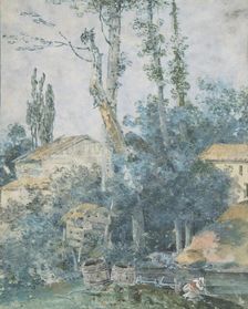 Rustic Scene - A Woman Washing Clothes in a Stream, 18th century. Creator: Anon