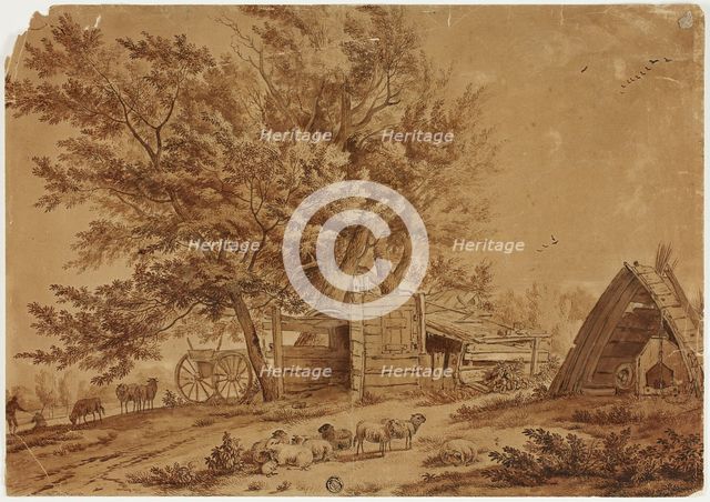 Rustic Scene with Sheep, Sheds, and Spreading Trees, n.d. Creator: Jan van der Meer.