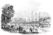 Rustic sports in the Park - north view of Harewood House, 1845. Creator: Unknown