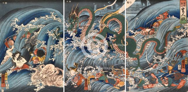 Ryugu Tamatori Hime no su (Recovering the Stolen Jewel from the Palace of the Dragon King), 1853. Creator: Kuniyoshi, Utagawa (1797-1861).